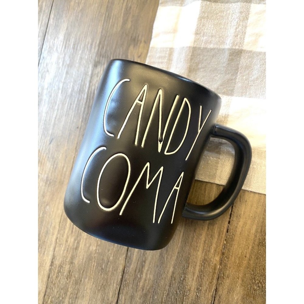 NEW Rae Dunn Halloween Mug “CANDY CORN” Black Orange HTF Ceramic Farmhou…